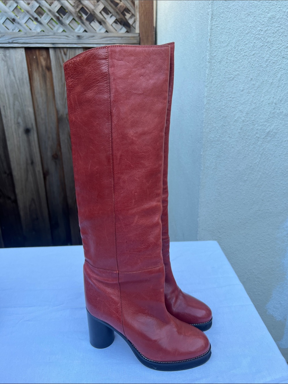 Isabel Marant LELIA Red Leather Over-the-Knee Block Heel Boots